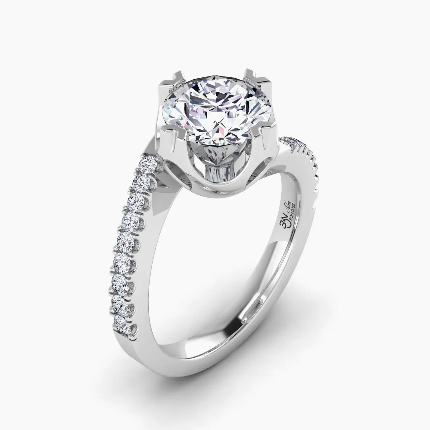 Anello di Fidanzamento Pavè Idra con Diamante Lab Grown Rotondo da 1,42 Ct 3