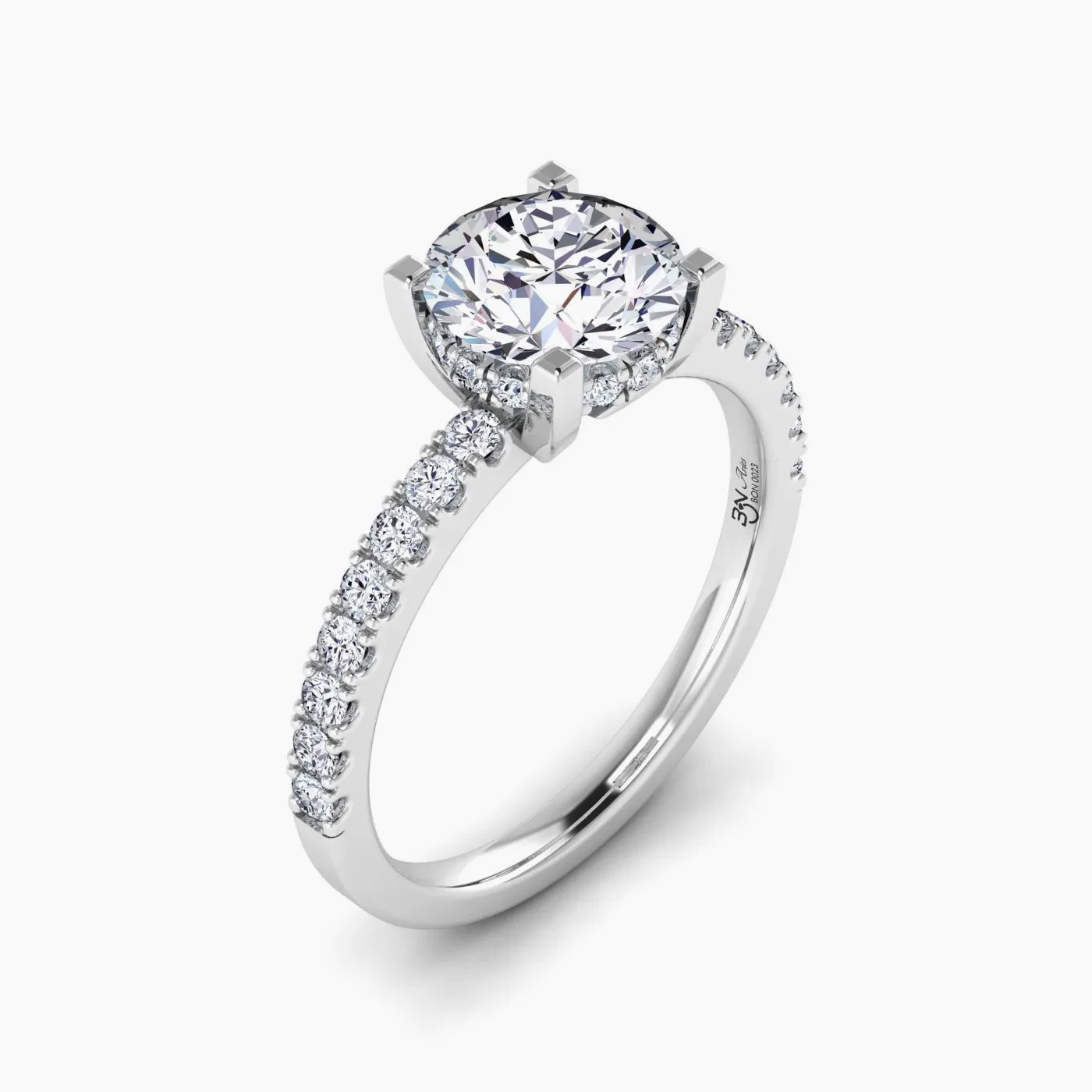 Aries Anello di Fidanzamento Hidden Halo Pavé Radioso con Diamanti Lab Grown 3