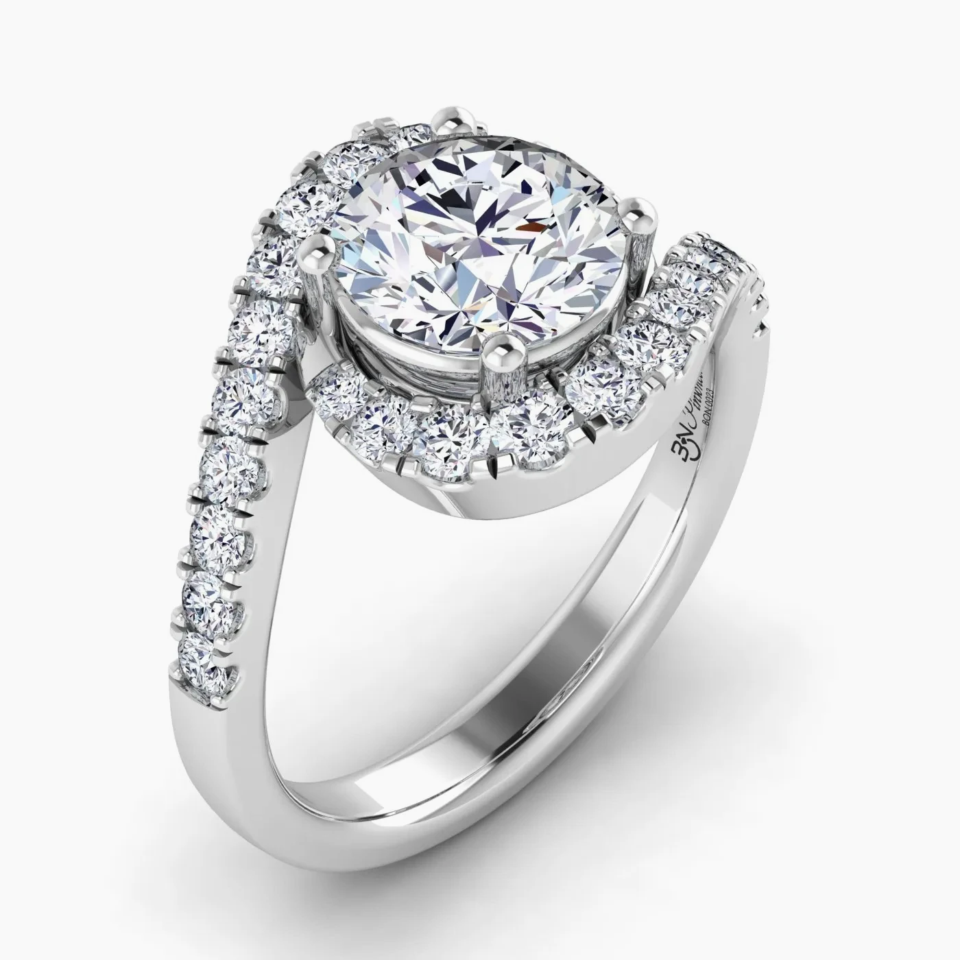 Pinwheel Anello di Fidanzamento Bypass Halo Vortice con Diamanti Naturali 3