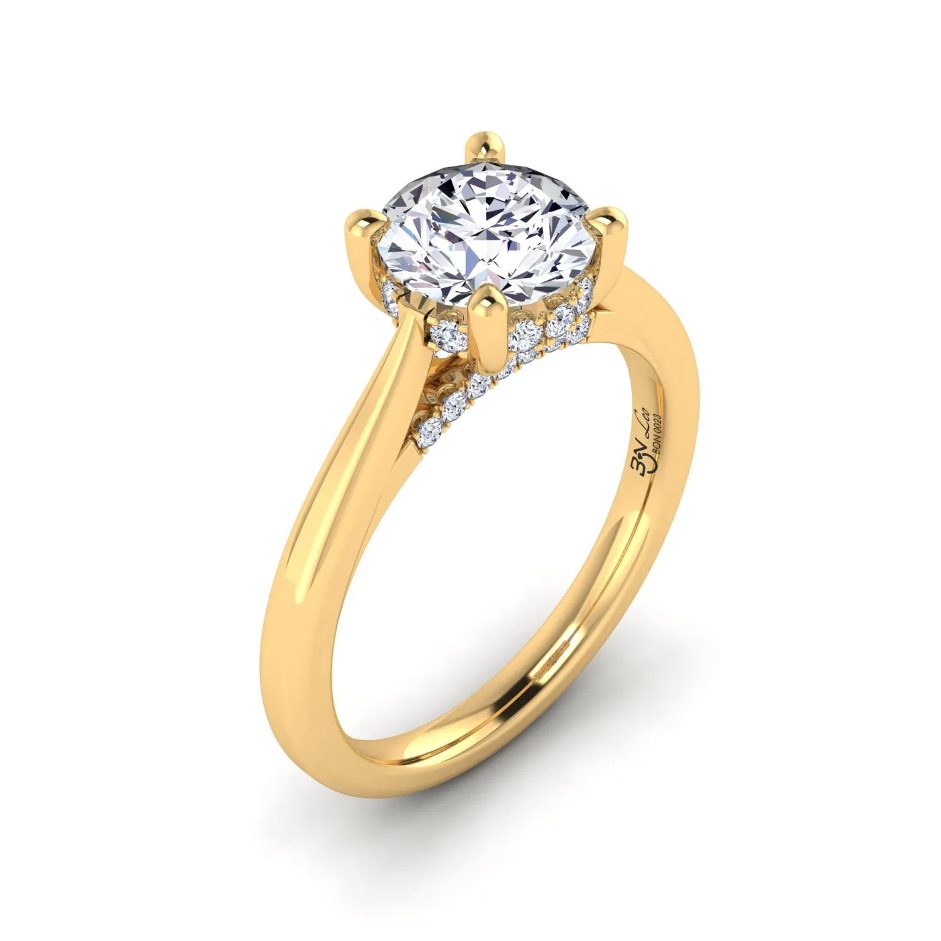Leo Anello di fidanzamento Hidden Halo  con Diamanti Lab Grown in oro giallo 18 Kt