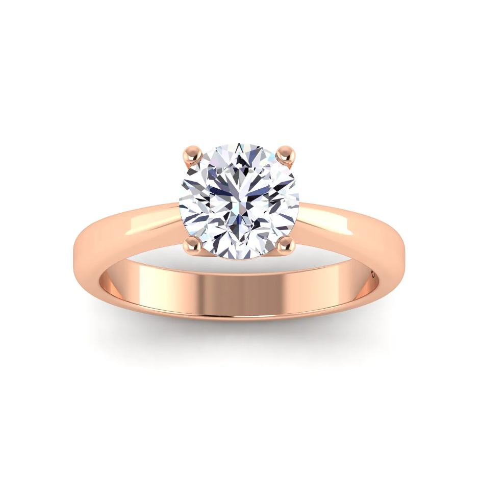 Anello di fidanzamento con diamante taglio rotondo in oro rosa 18 kt 